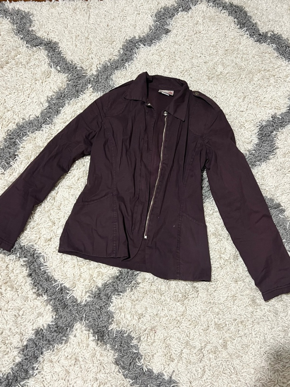 XCVI Wearables Made in USA-Women’s Dark Plum Zip Jacket- Size Small